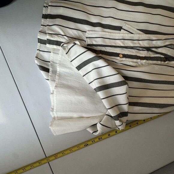 NWT Loft 6 Petite Black & white striped button soft skirt Tie Belt A-Line Lined - Picture 8 of 9